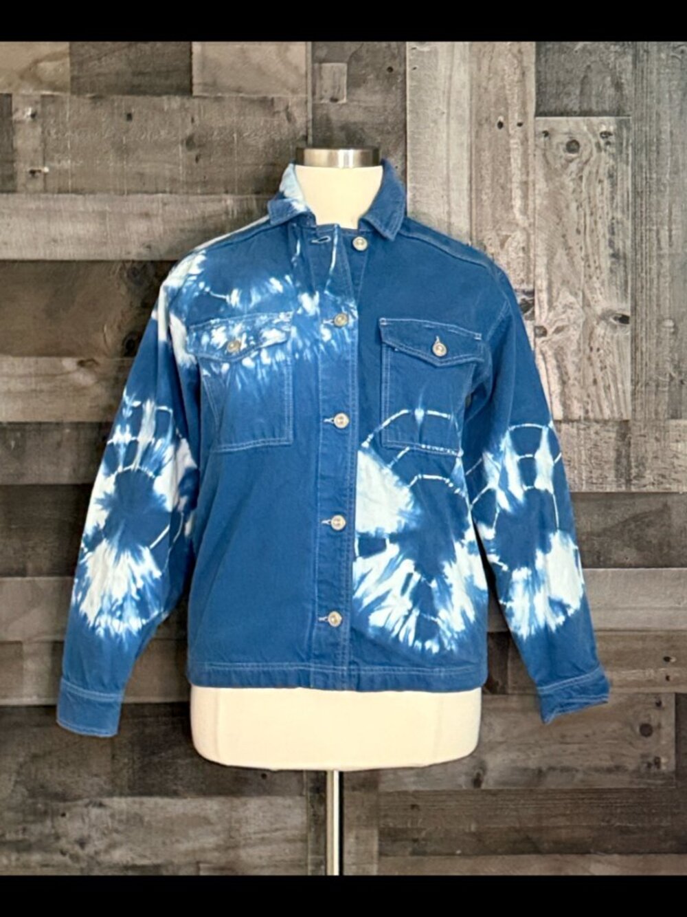 Men's Urban Outfitters BDG blue white tie dye jean jacket xsmall denim bohemian